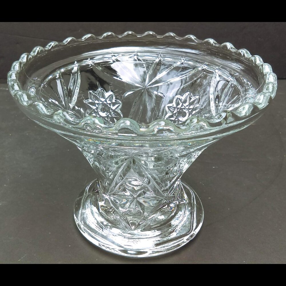 Vintage Unique Clear Glass Footed Pedestal Compote/Candy/Nut Dish Sawtooth - Picture 2 of 7